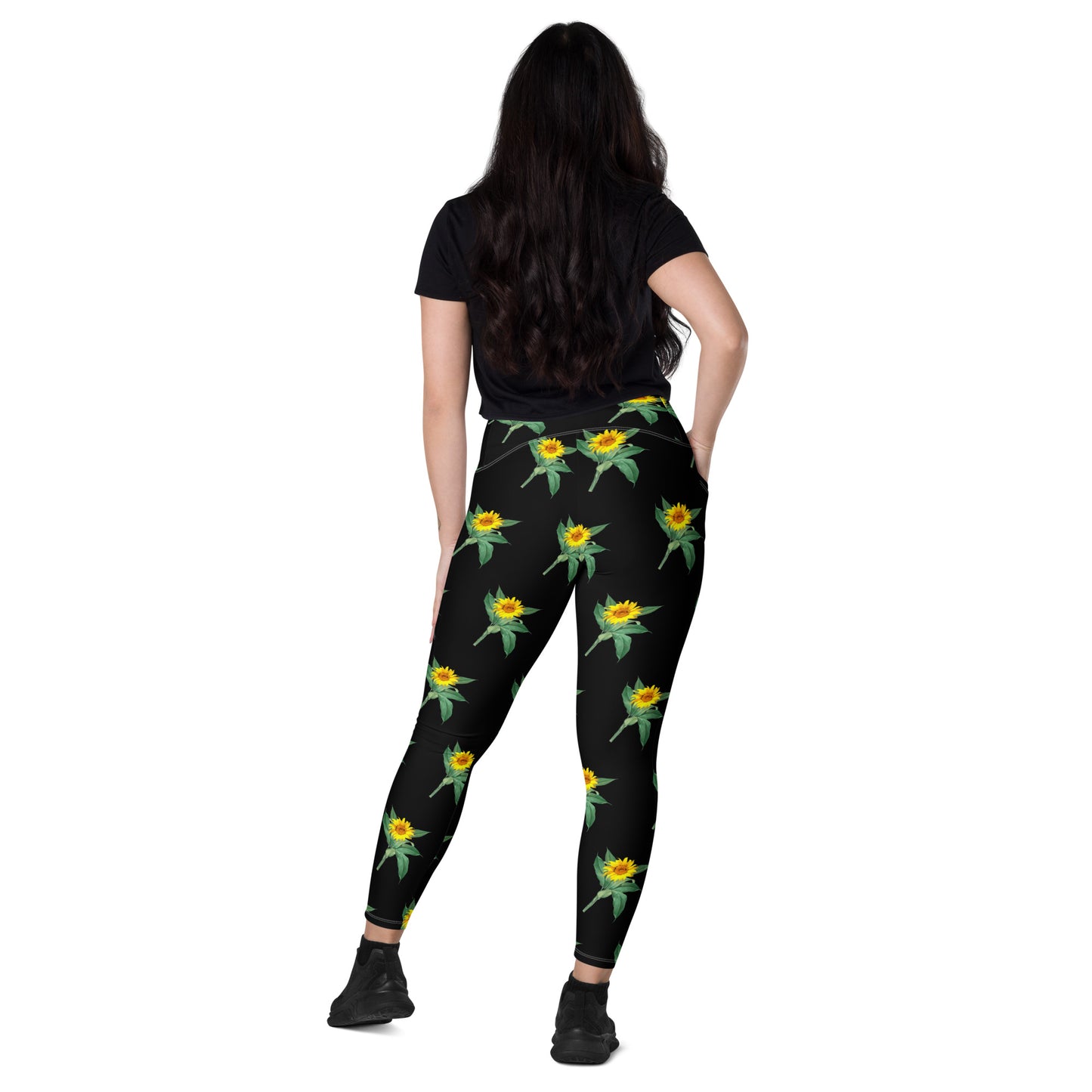 Sunflowers Crossover Leggings with Pockets