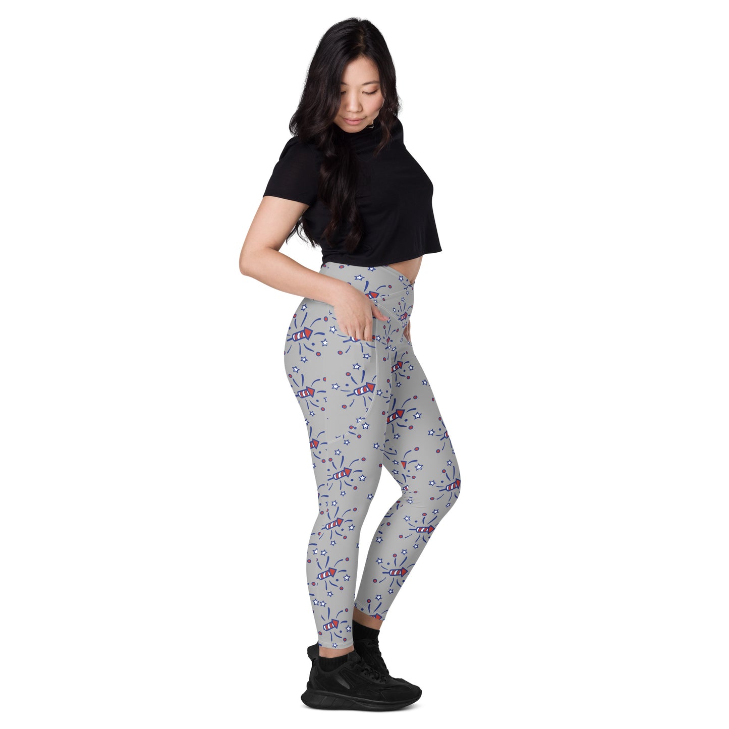 Firecracker Crossover Leggings with Pockets - Gray
