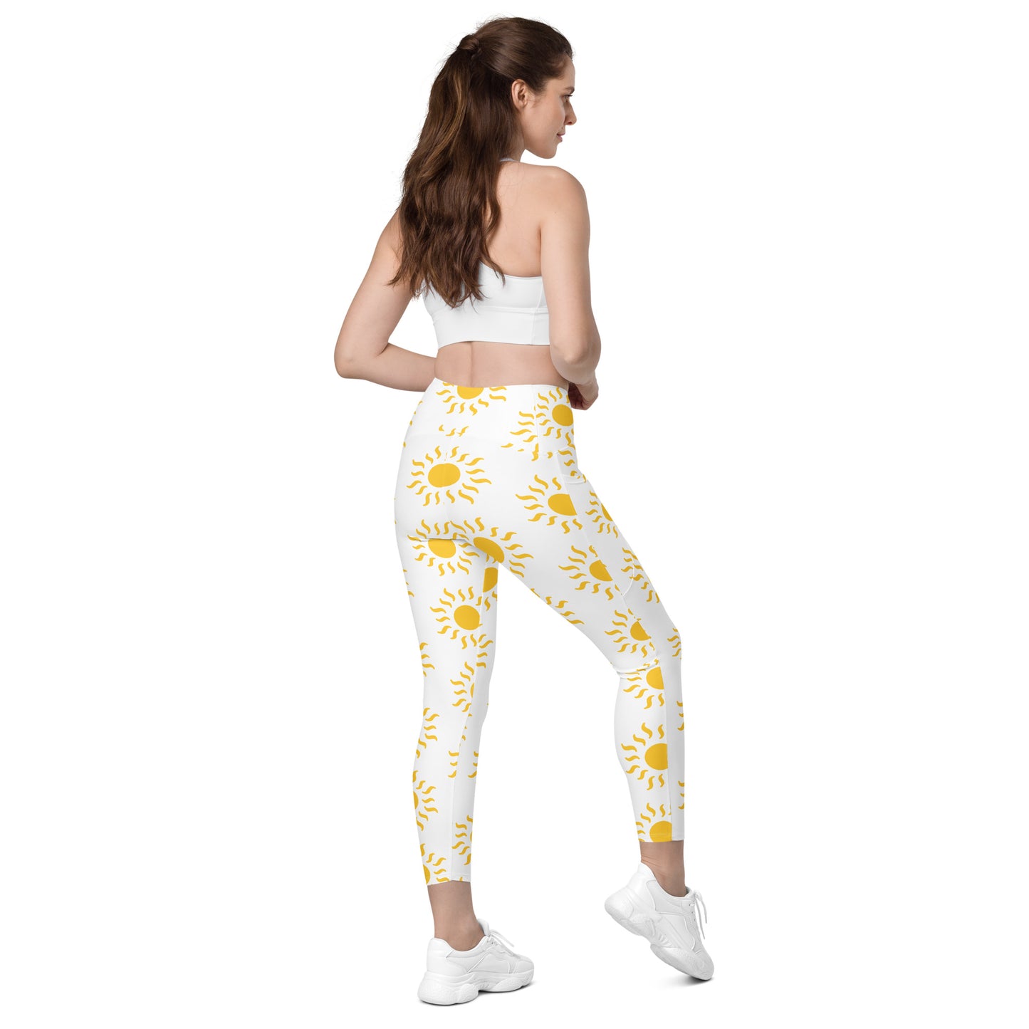 Sunshine Crossover Leggings with Pockets - White