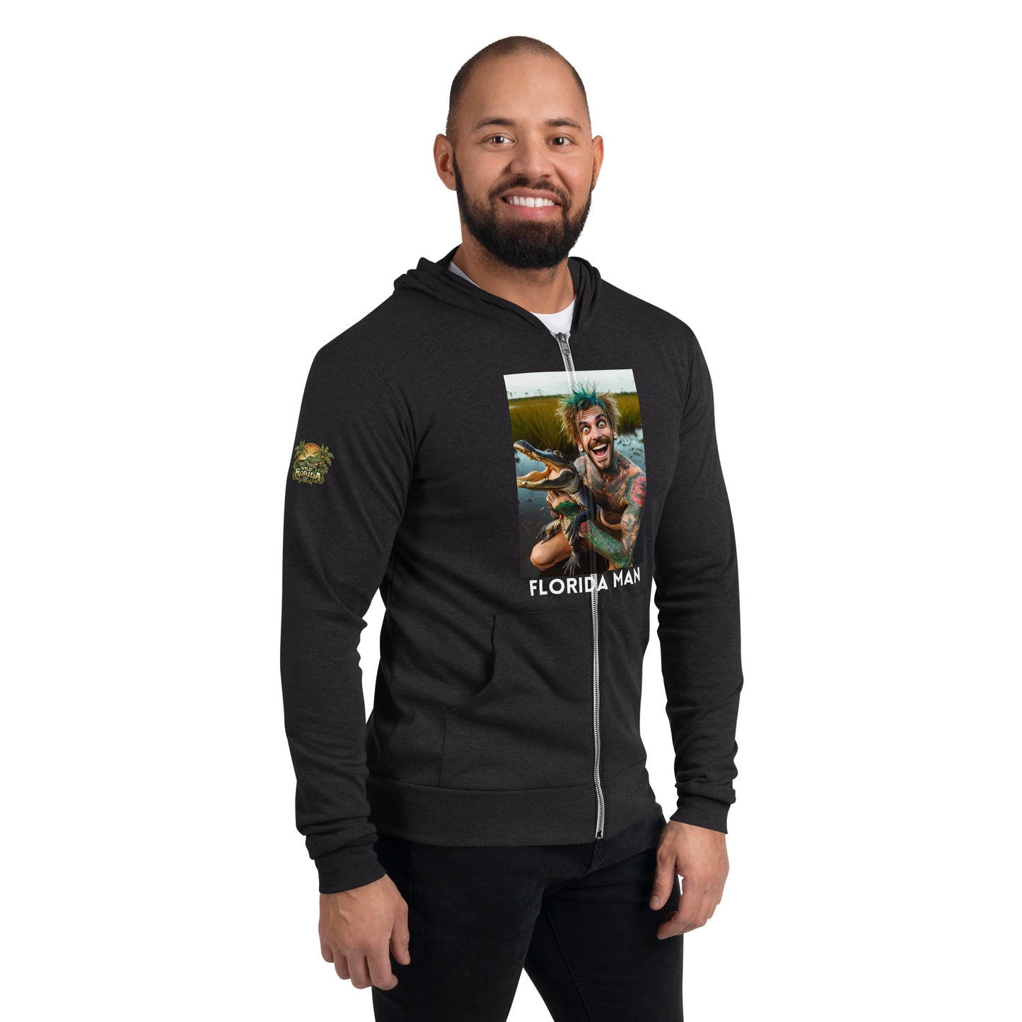 Florida Man Holding Gator Unisex Zip Hoodie