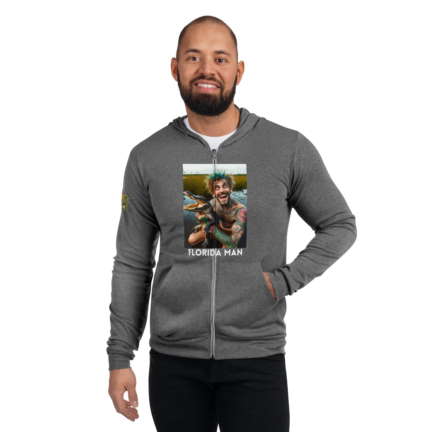 Florida Man Holding Gator Unisex Zip Hoodie