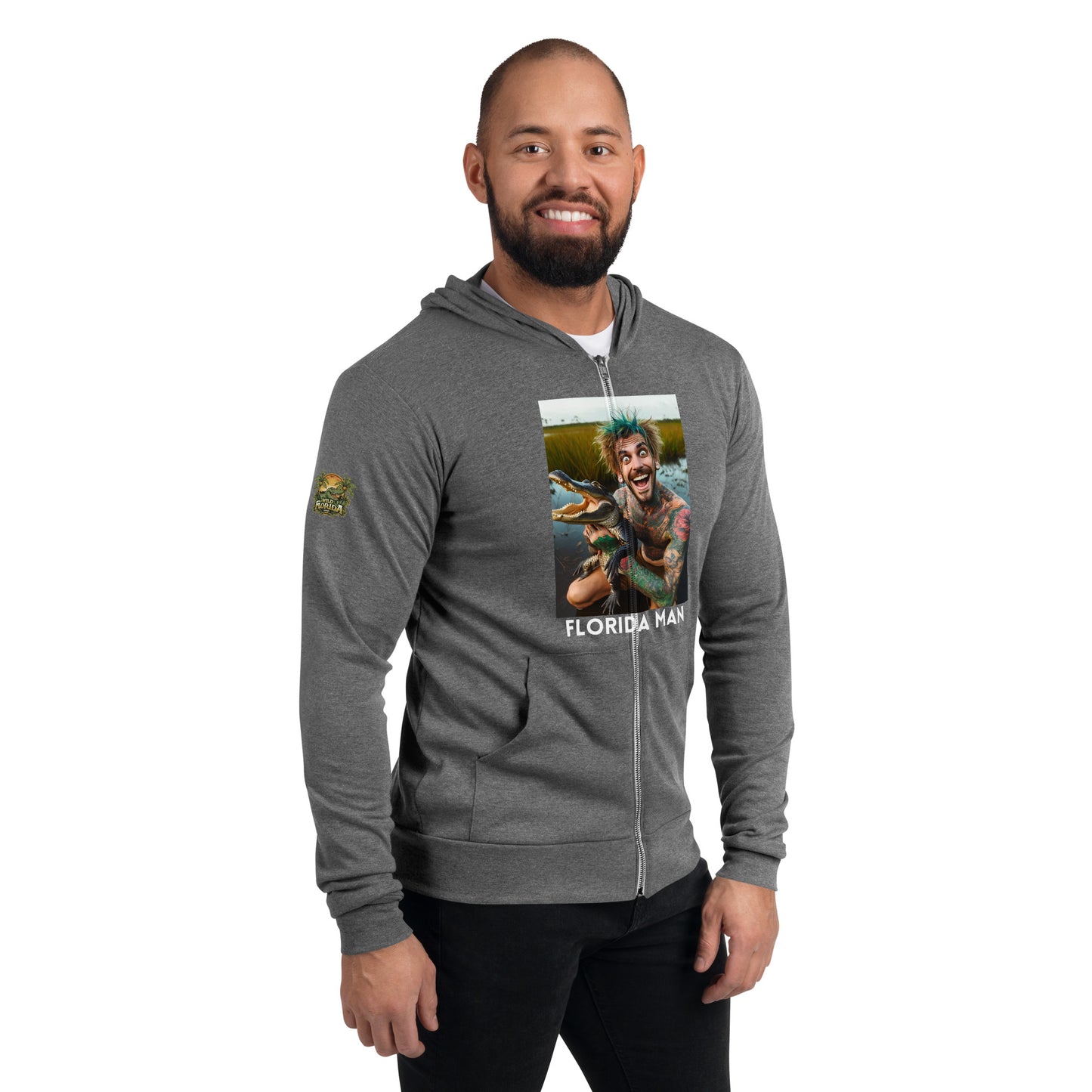 Florida Man Holding Gator Unisex Zip Hoodie