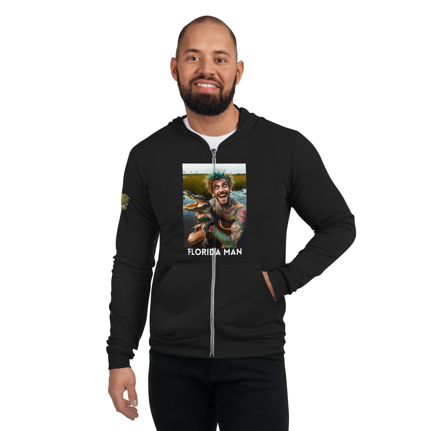 Florida Man Holding Gator Unisex Zip Hoodie