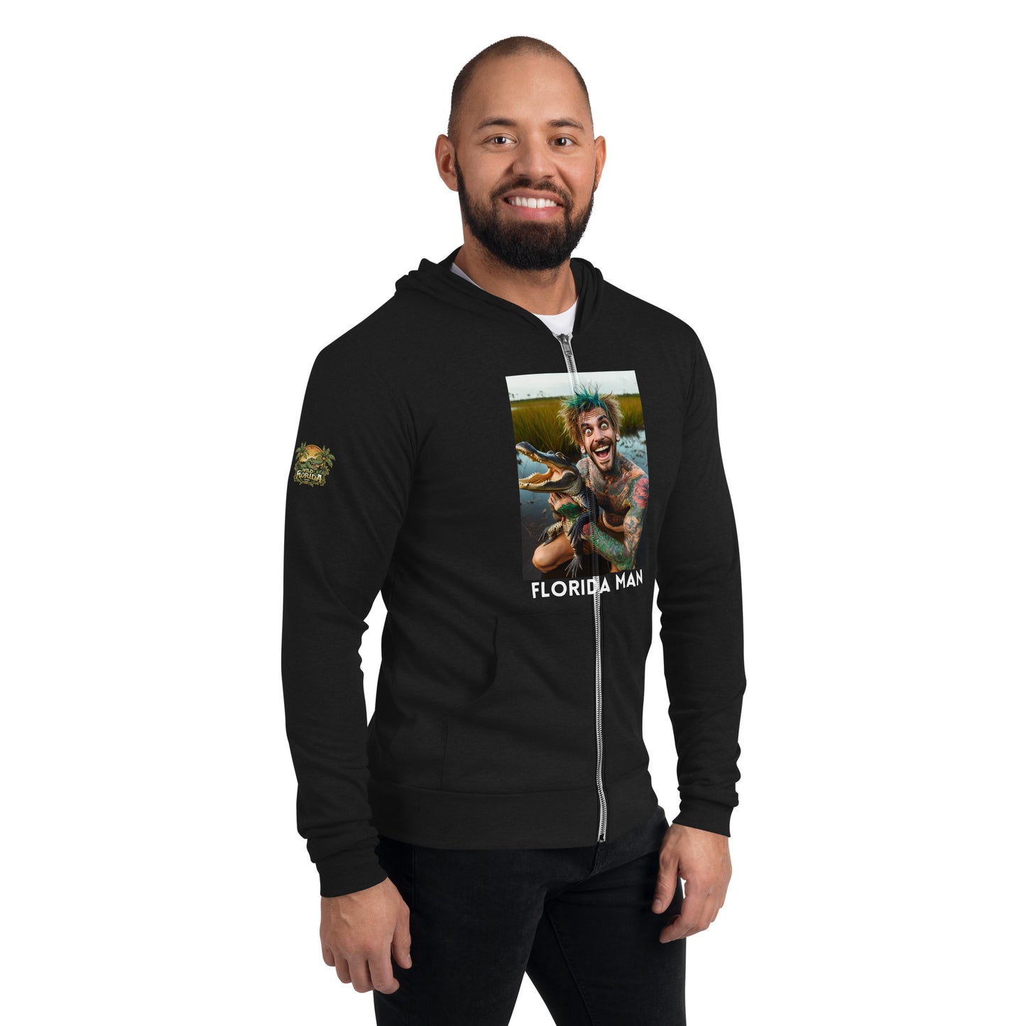 Florida Man Holding Gator Unisex Zip Hoodie