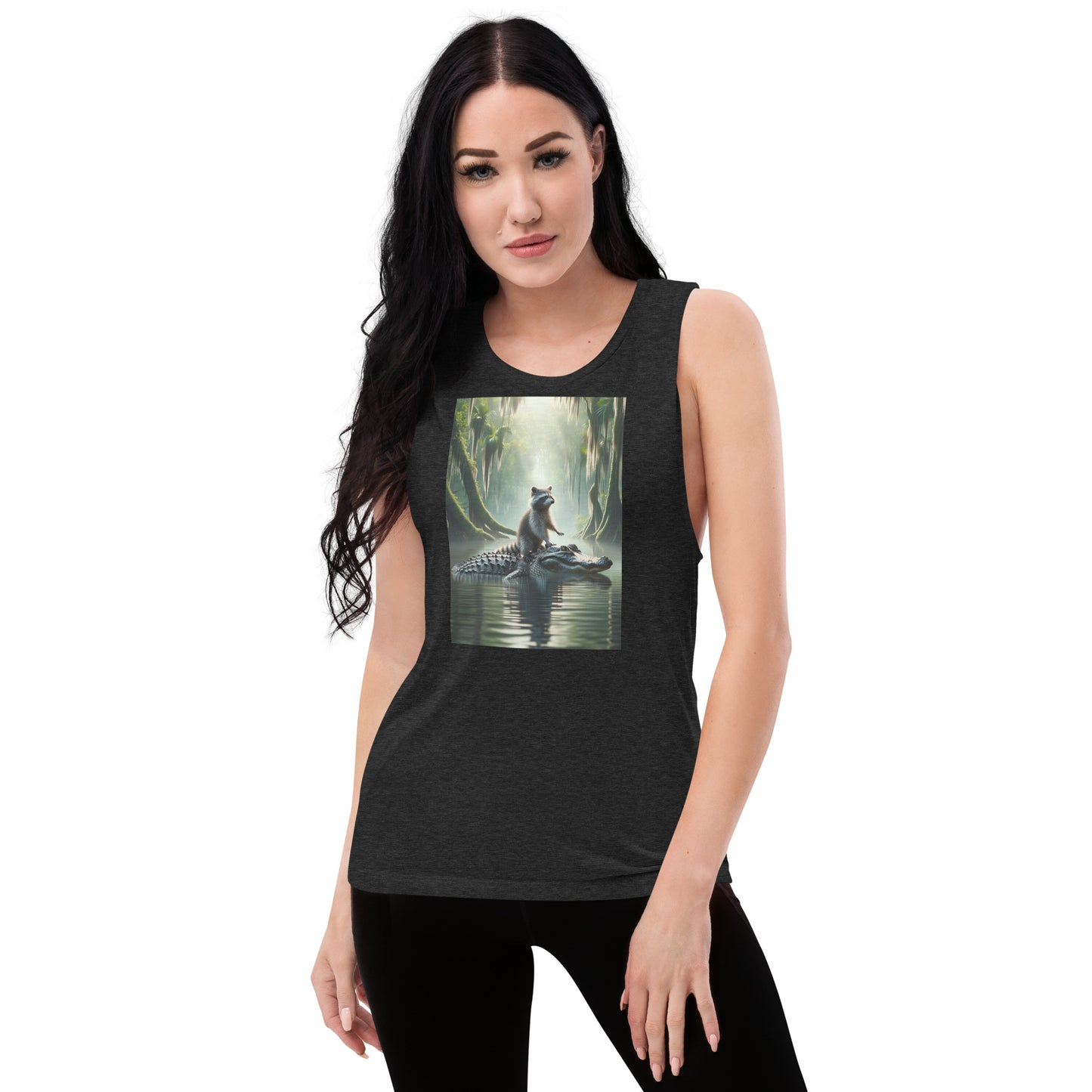 Raccoon Riding Gator Women's Muscle Tank