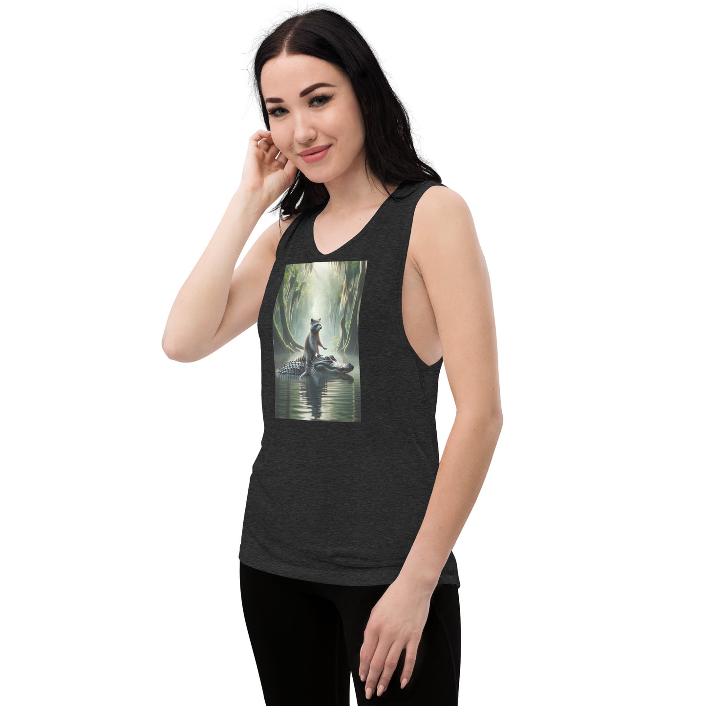 Raccoon Riding Gator Women's Muscle Tank