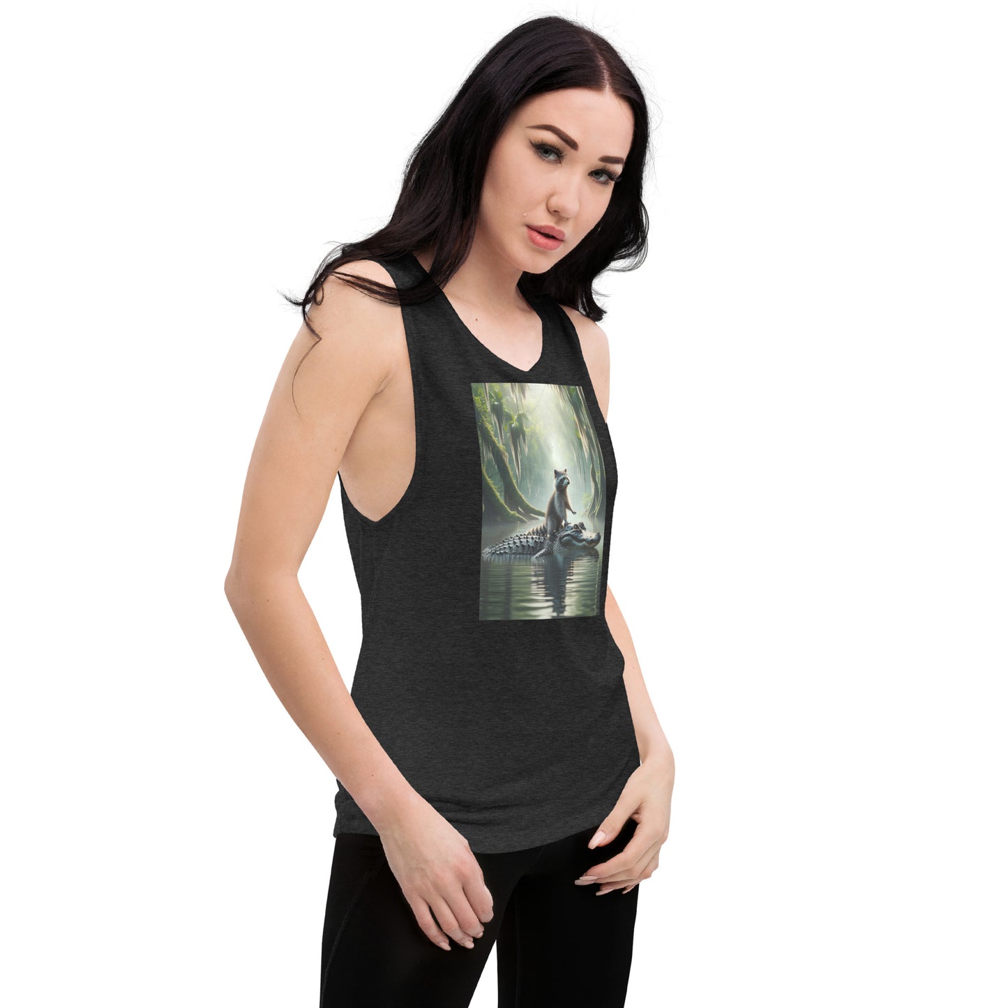 Raccoon Riding Gator Women's Muscle Tank