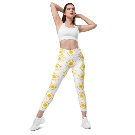 Sunshine Crossover Leggings with Pockets - White