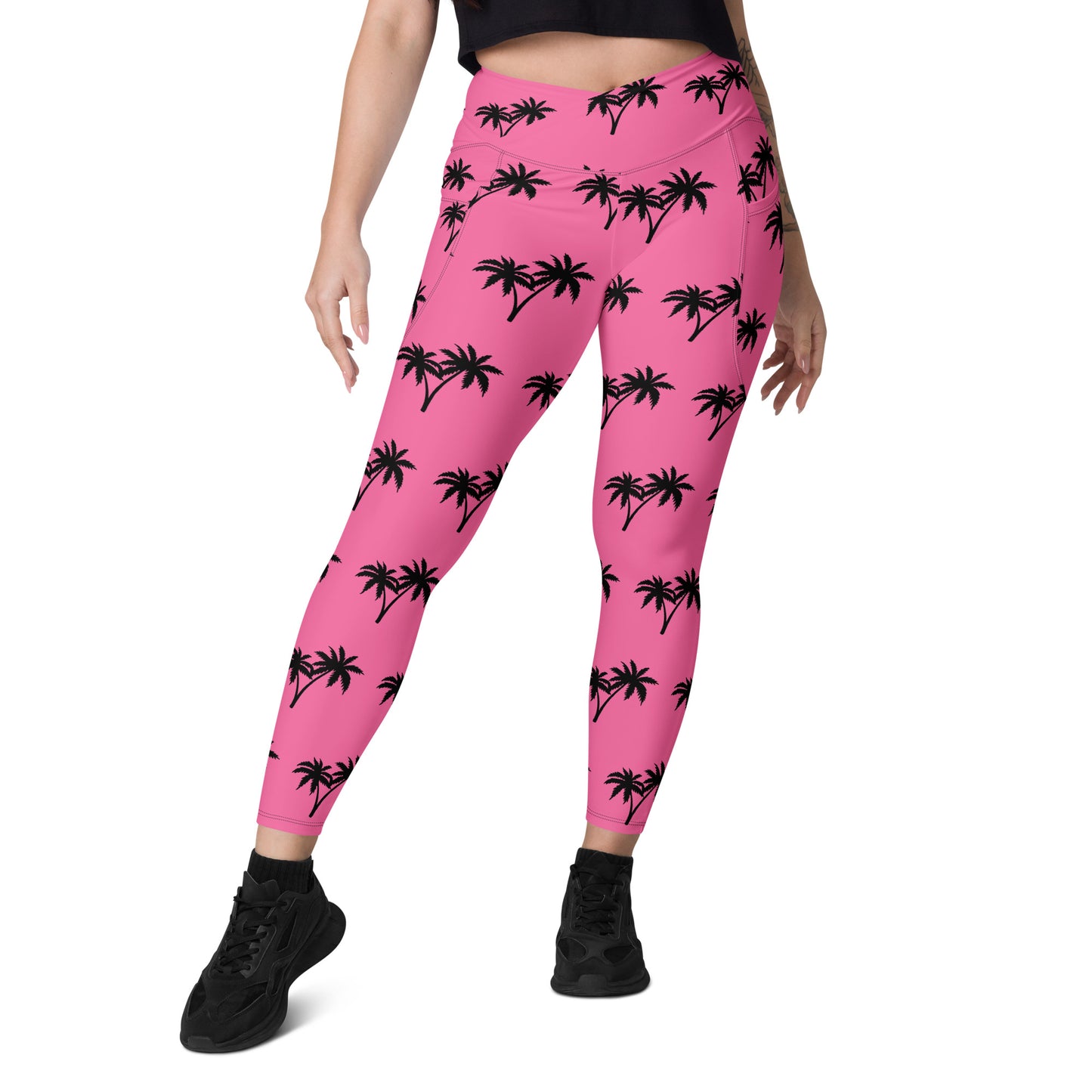 Palm Tree Crossover Leggings with Pockets