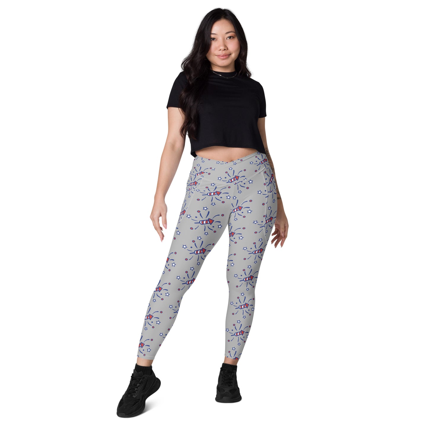 Firecracker Crossover Leggings with Pockets - Gray