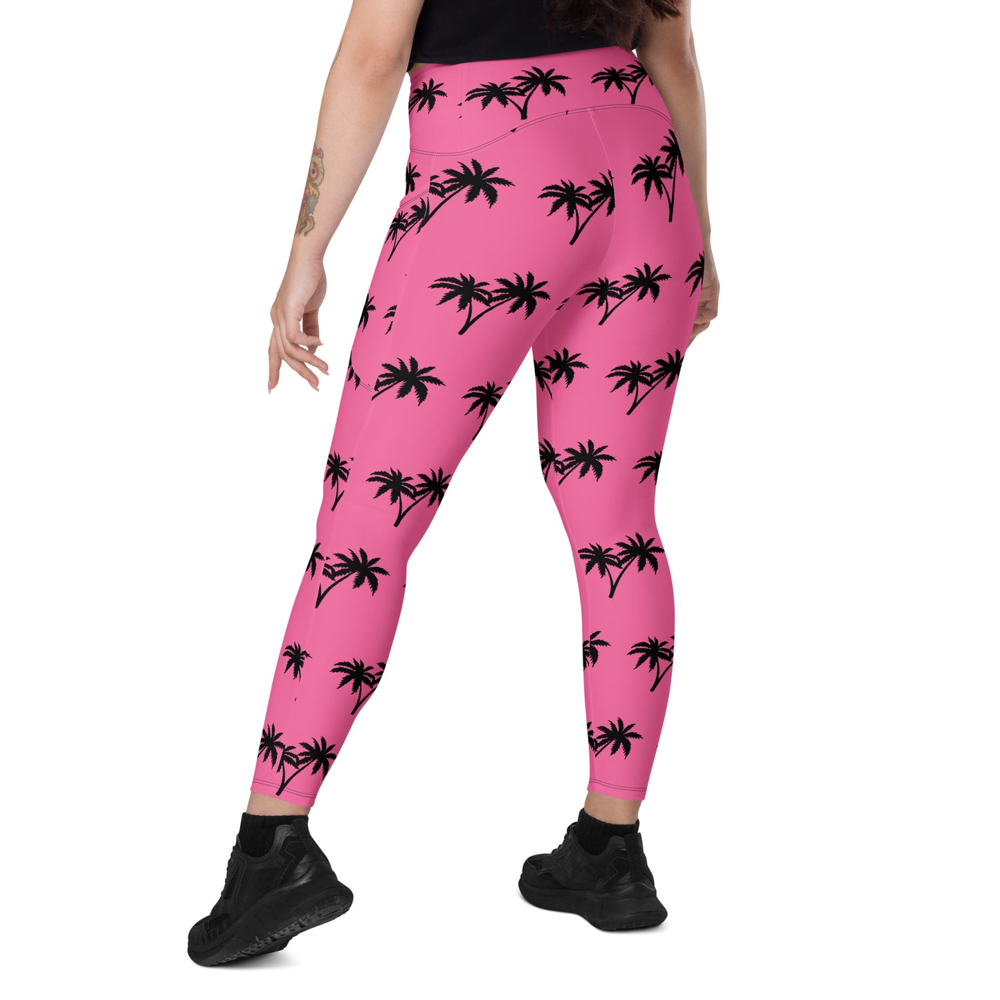 Palm Tree Crossover Leggings with Pockets