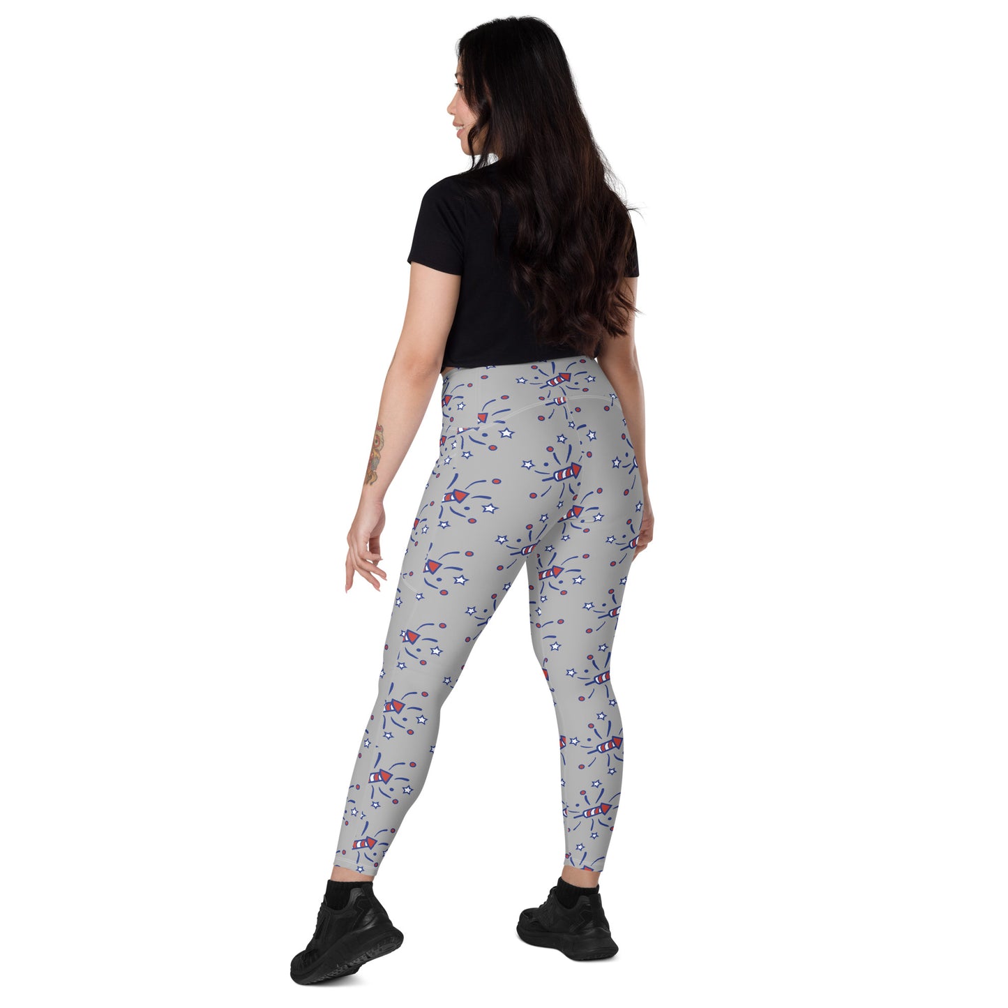 Firecracker Crossover Leggings with Pockets - Gray