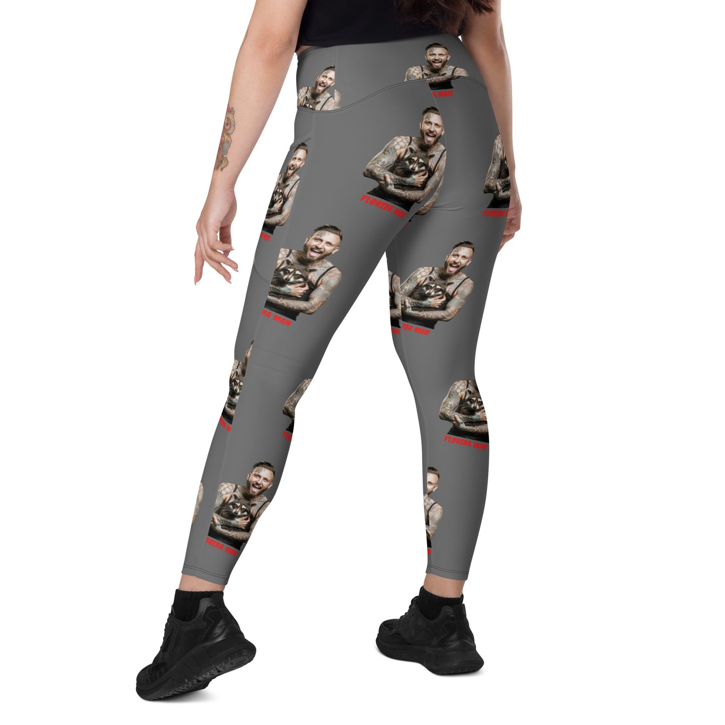 Florida Man Holding Raccoon Leggings with Pockets - Gray