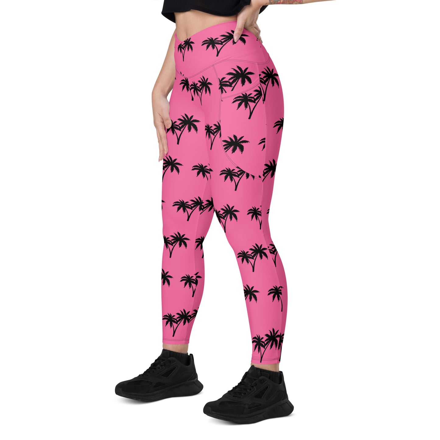 Palm Tree Crossover Leggings with Pockets