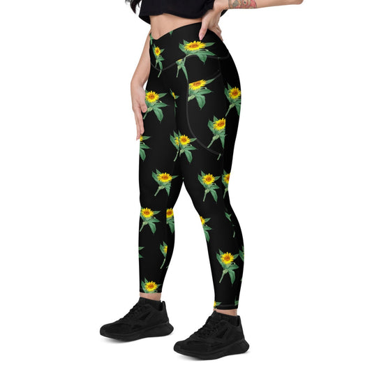 Sunflowers Crossover Leggings with Pockets