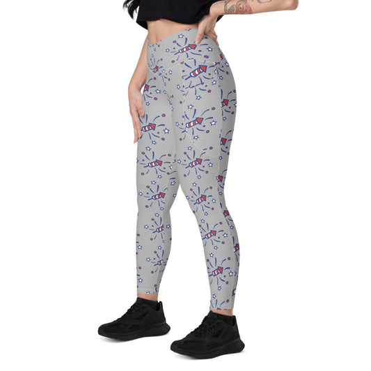 Firecracker Crossover Leggings with Pockets - Gray