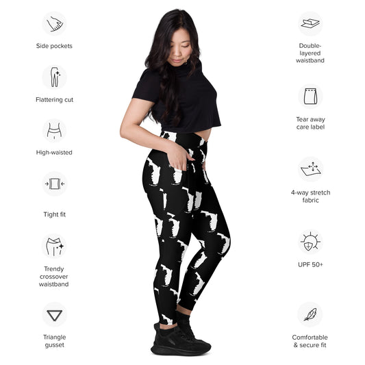 Florida All-Over Print Crossover Leggings With Pockets - Black