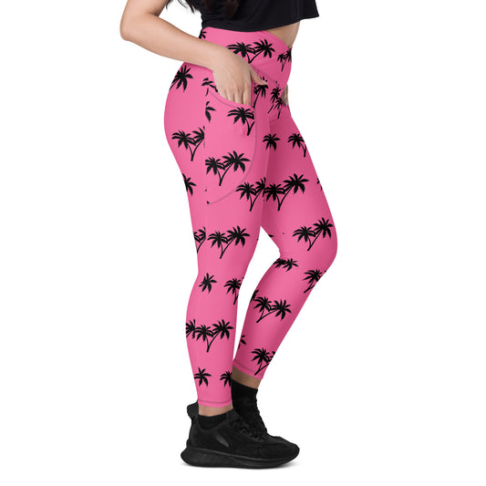 Palm Tree Crossover Leggings with Pockets