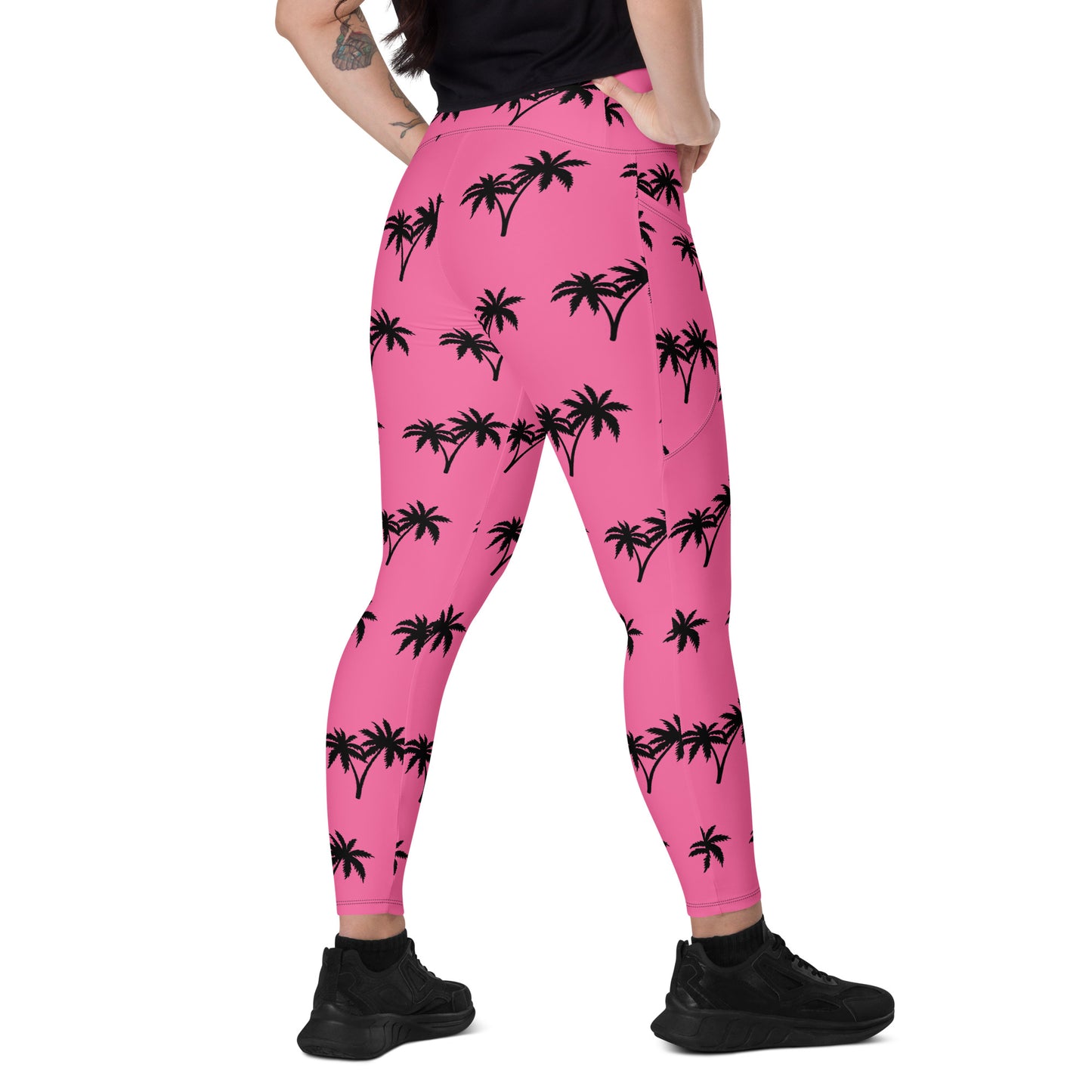 Palm Tree Crossover Leggings with Pockets