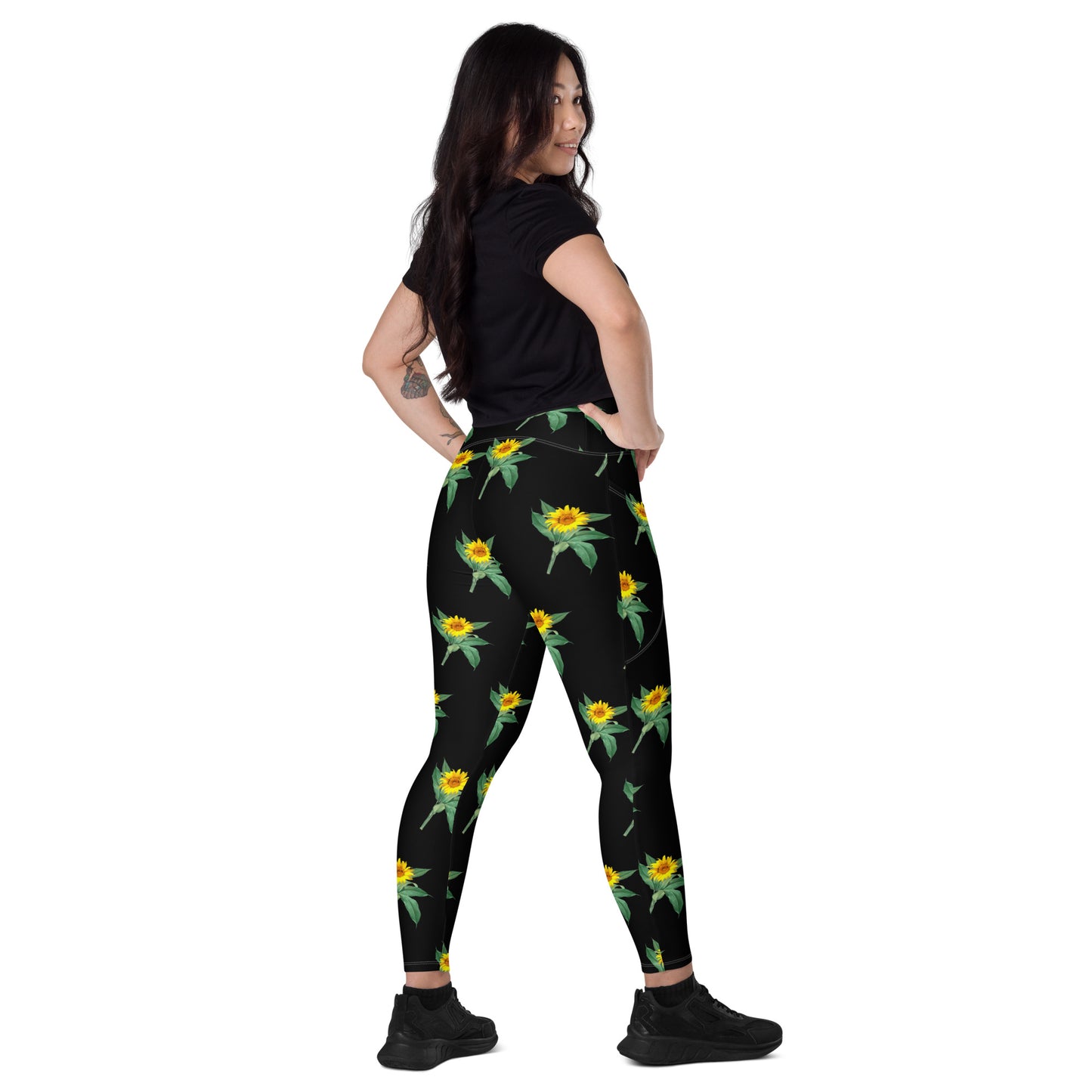 Sunflowers Crossover Leggings with Pockets