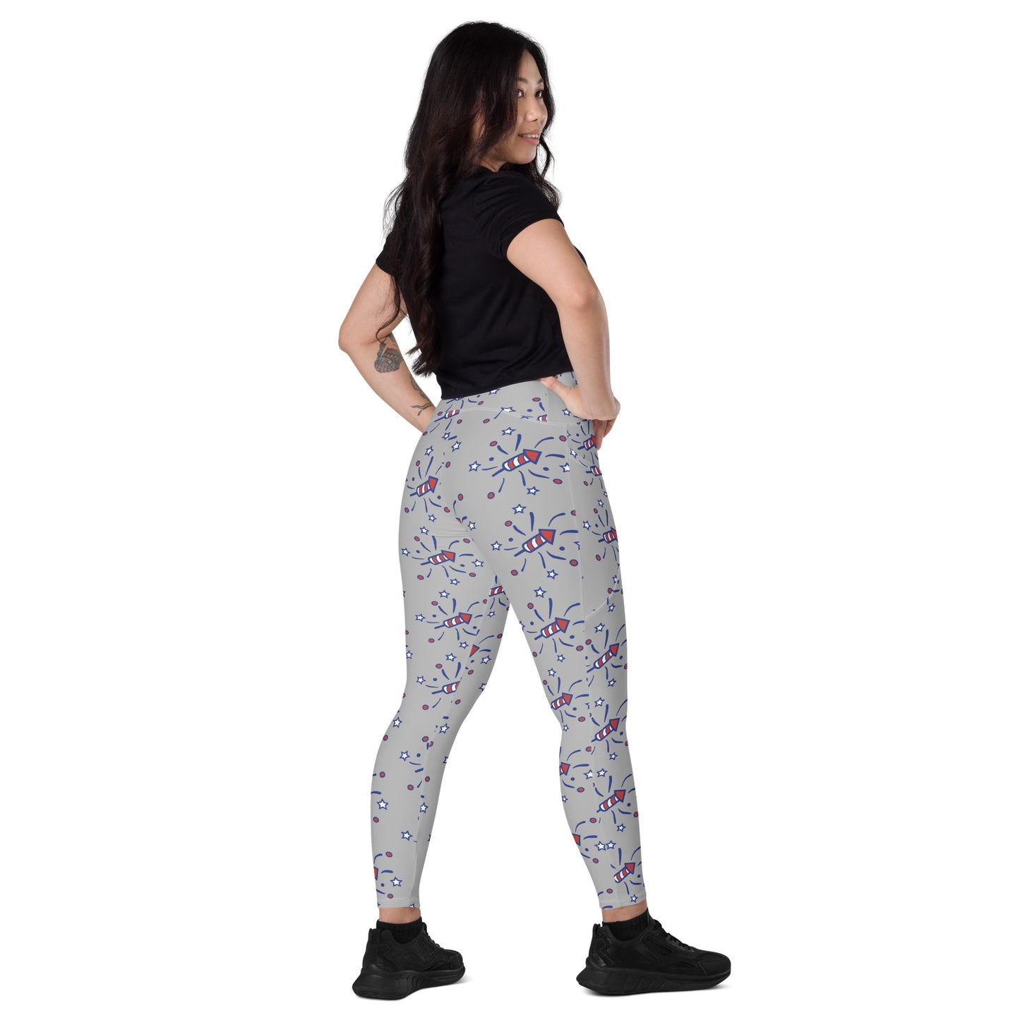 Firecracker Crossover Leggings with Pockets - Gray