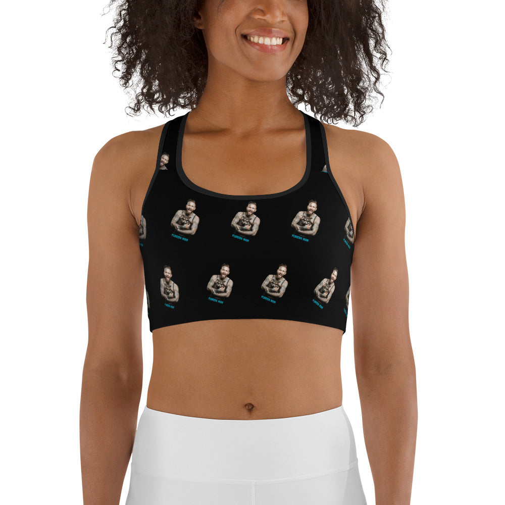 Florida Man w/Raccoon All-Over Print Sports Bra - Black