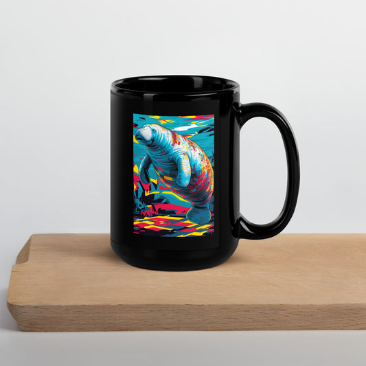 Pop Art Manatee Black Glossy Mug