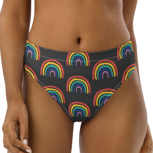 Rainbow Recycled High-Waisted Bikini Bottom - Charcoal Gray