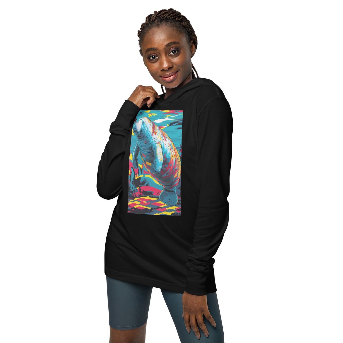 Pop Art Manatee Unisex Hooded Long Sleeve Tee