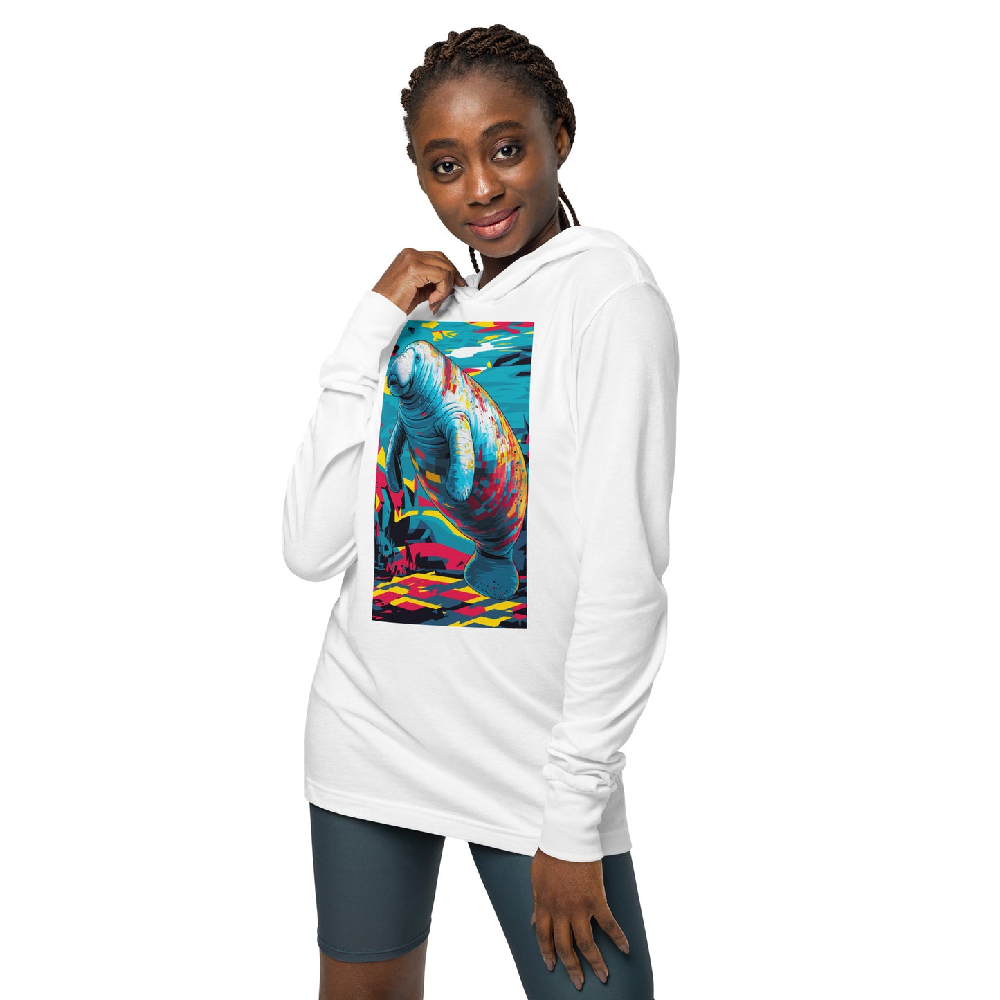 Pop Art Manatee Unisex Hooded Long Sleeve Tee