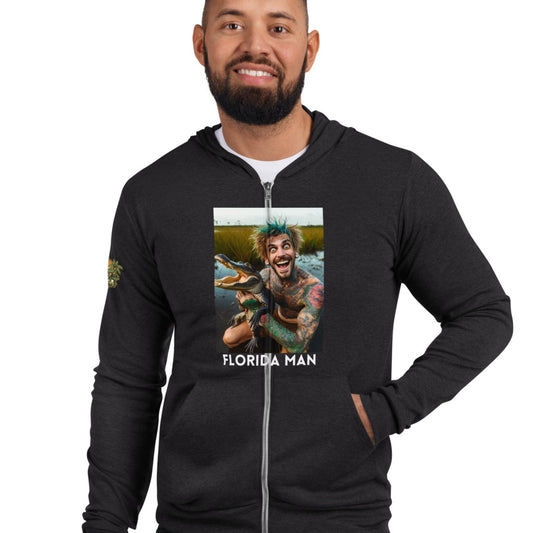 Florida Man Holding Gator Unisex Zip Hoodie