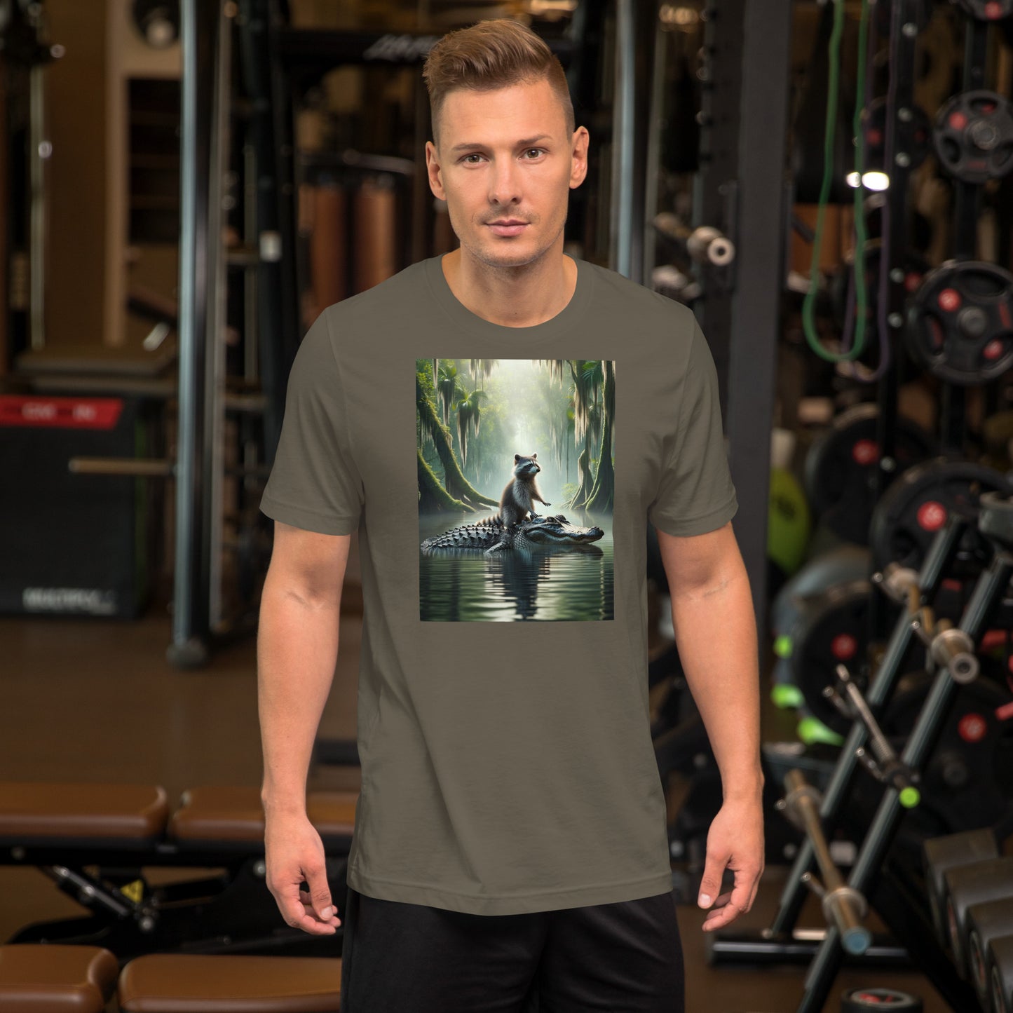 Raccoon Riding Gator Bella + Canvas Unisex Tee