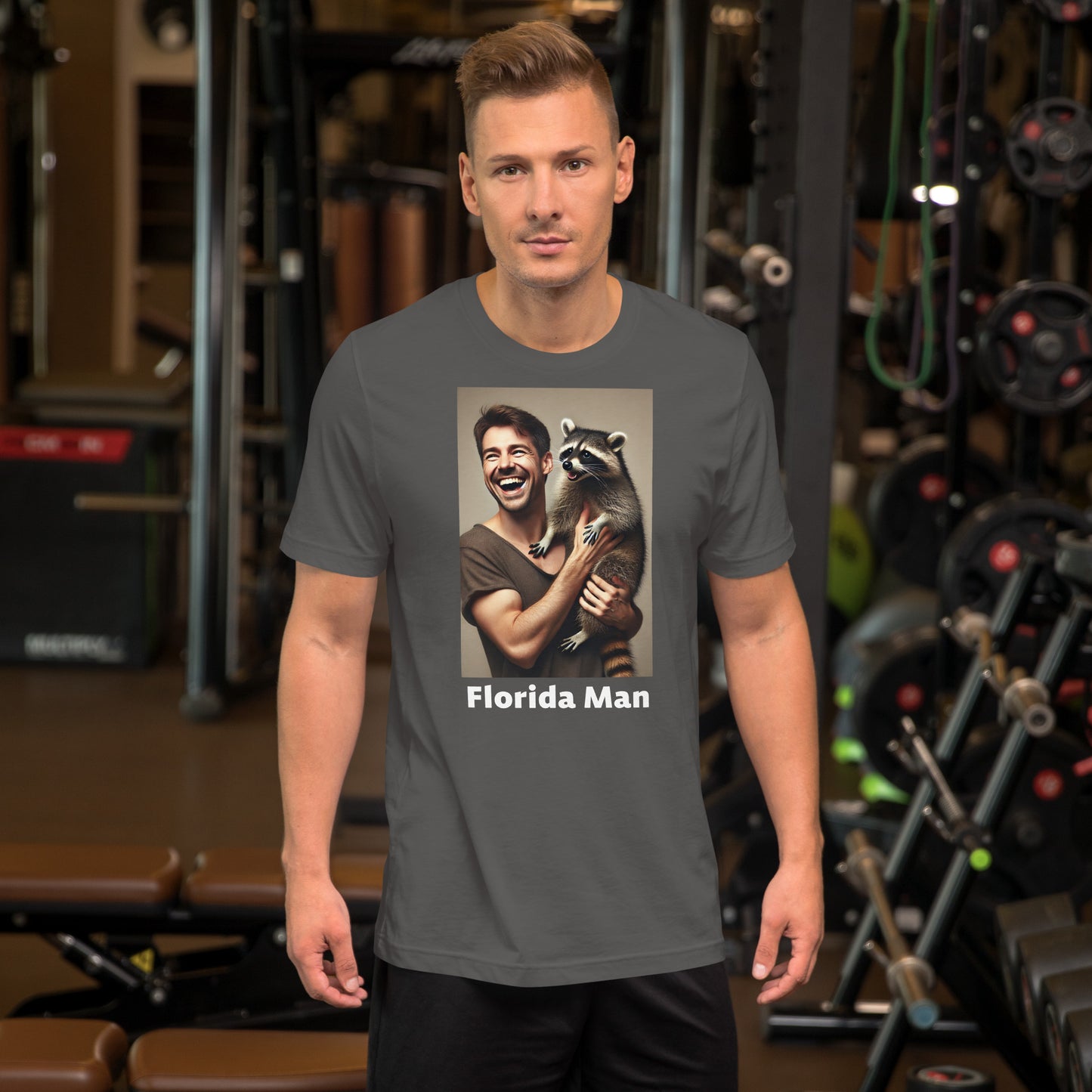 Florida Man Holding Raccoon 2 Unisex Tee