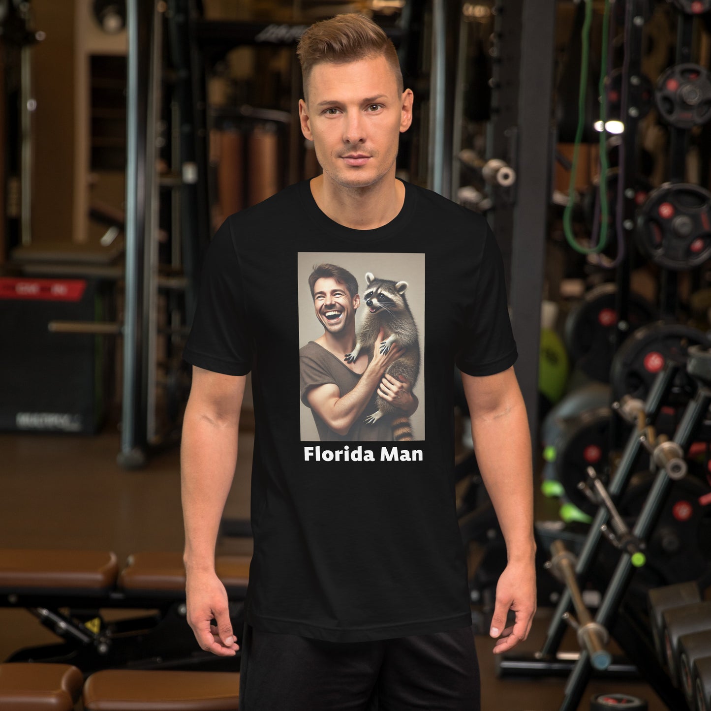 Florida Man Holding Raccoon 2 Unisex Tee