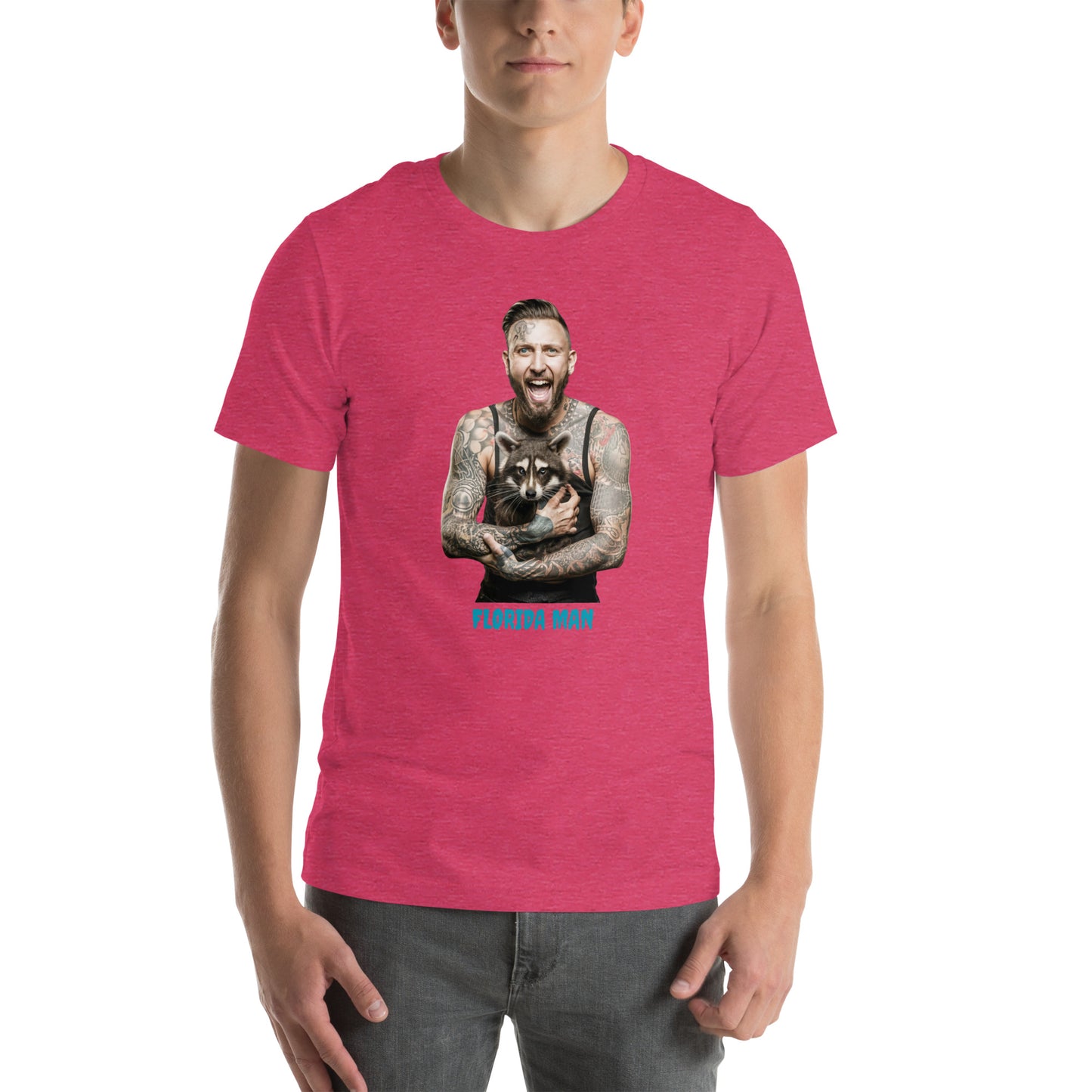 Florida Man Holding Raccoon Unisex Bella + Canvas Tee