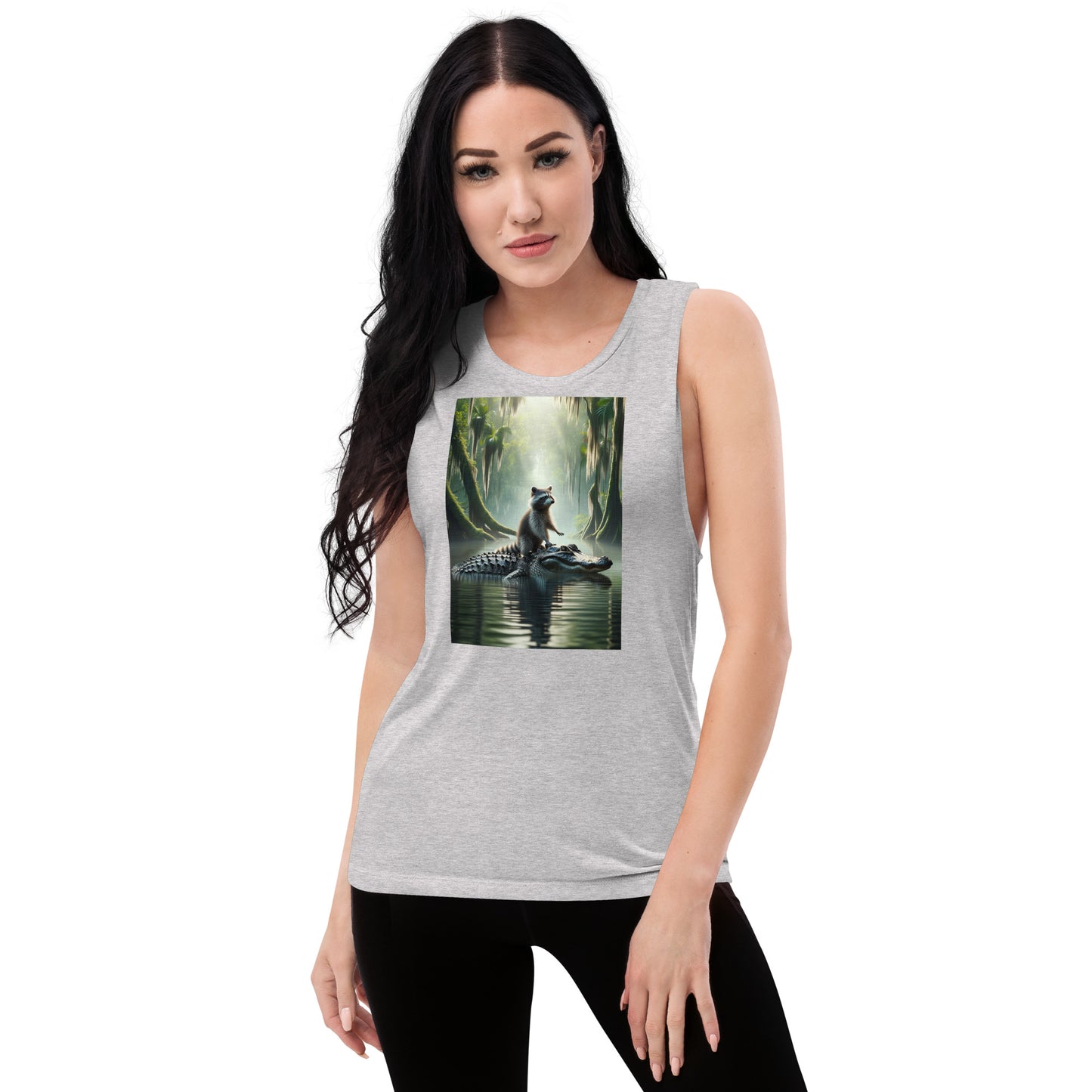 Raccoon Riding Gator Women's Muscle Tank