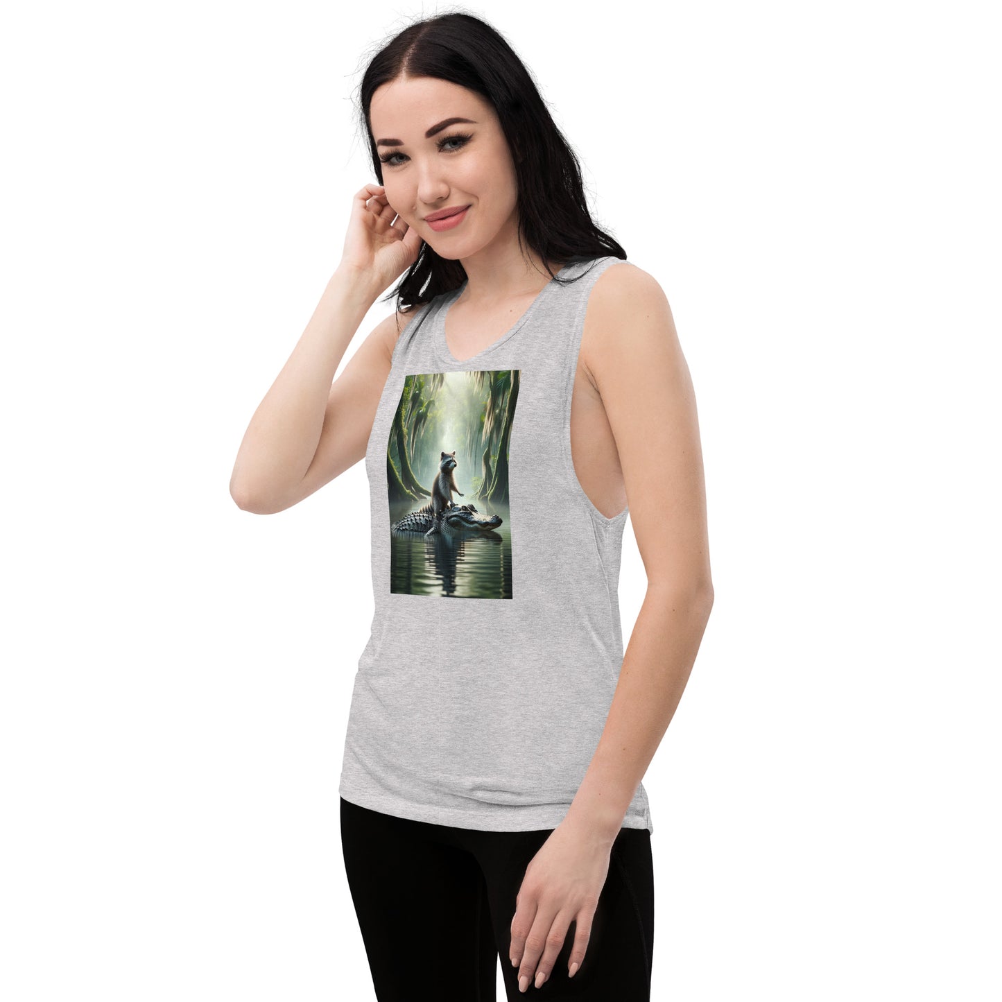 Raccoon Riding Gator Women's Muscle Tank