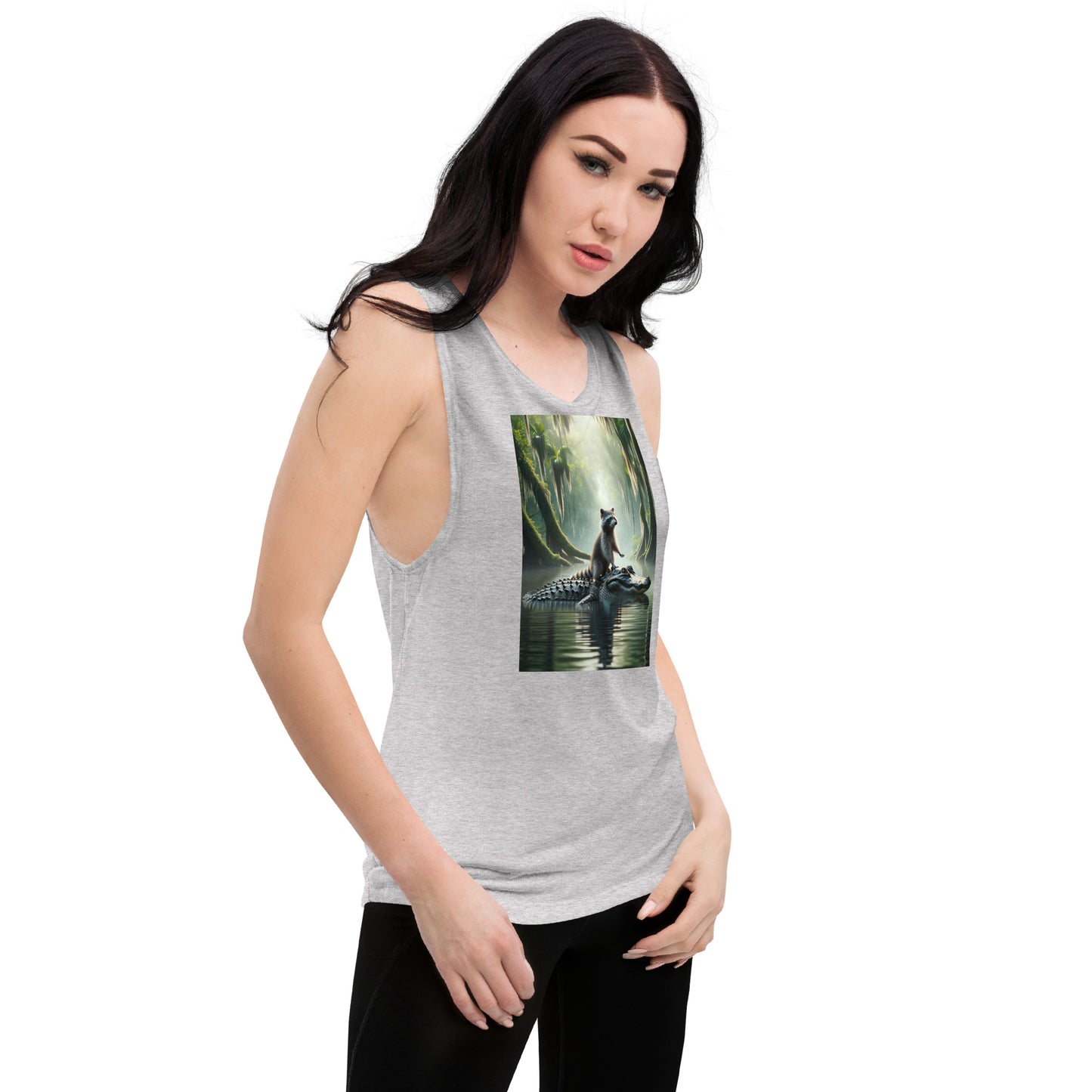 Raccoon Riding Gator Women's Muscle Tank