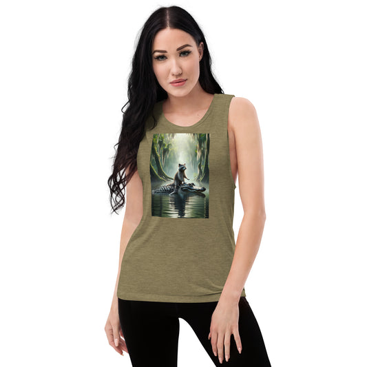 Raccoon Riding Gator Women's Muscle Tank