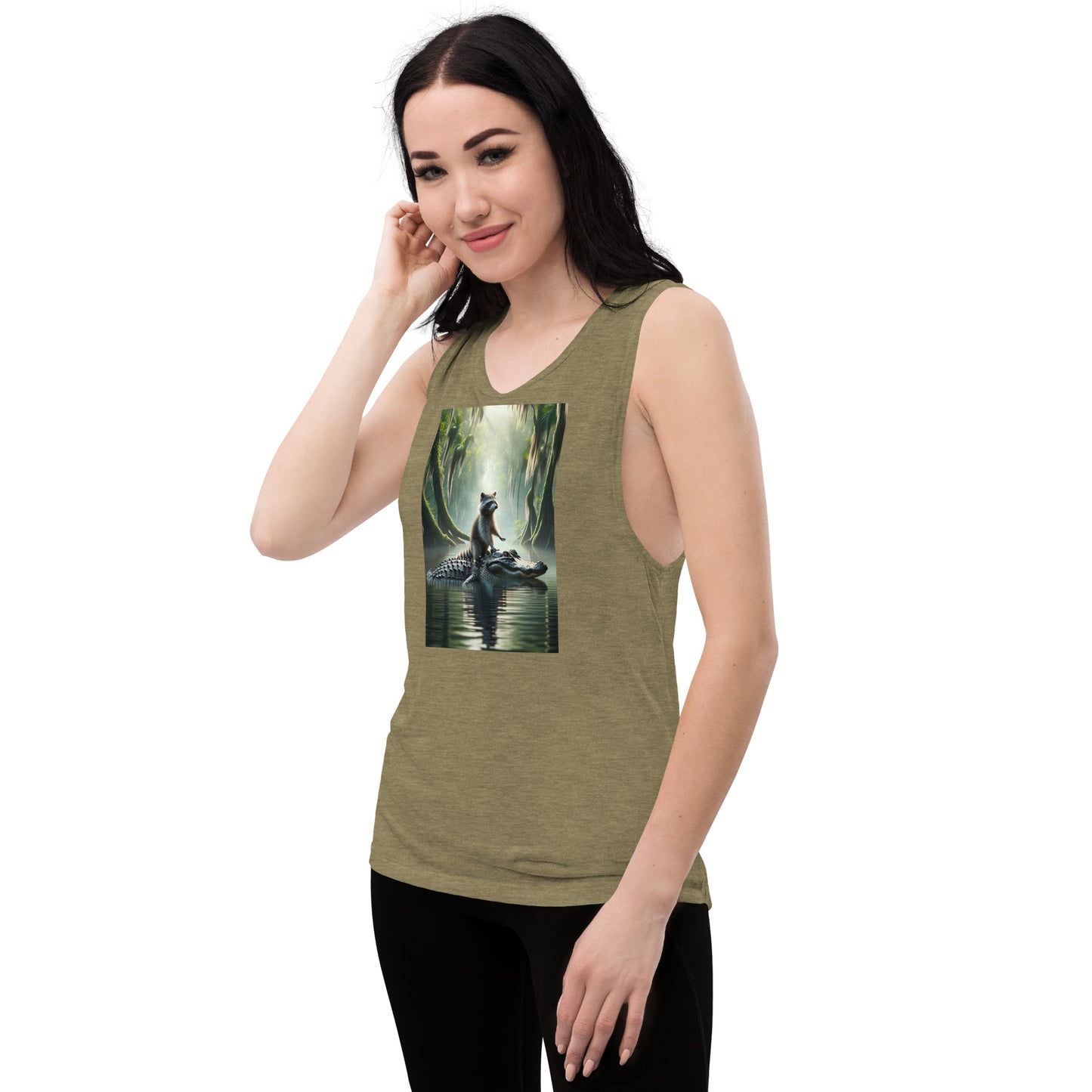 Raccoon Riding Gator Women's Muscle Tank