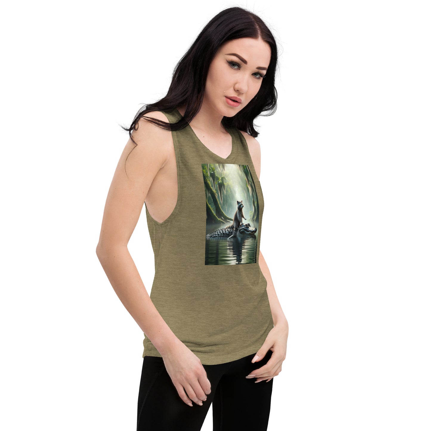 Raccoon Riding Gator Women's Muscle Tank