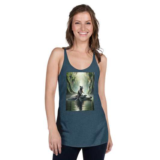 Raccoon Riding Gator Women's Racerback Tank