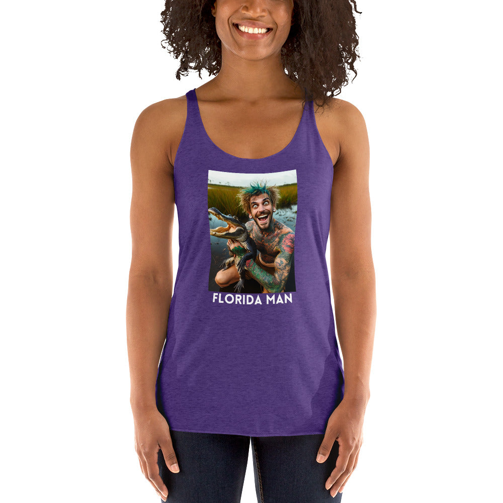 Florida Man Holding Gator Women's Racerback Tank