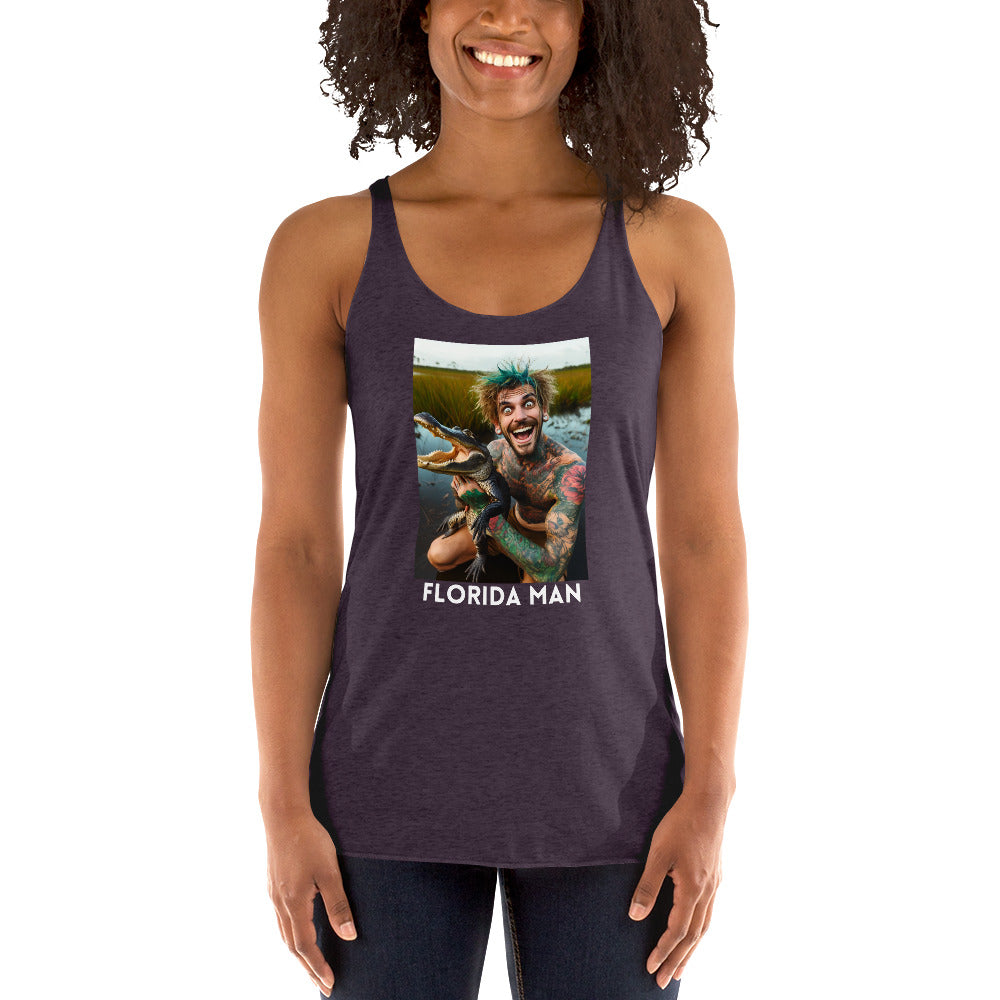 Florida Man Holding Gator Women's Racerback Tank