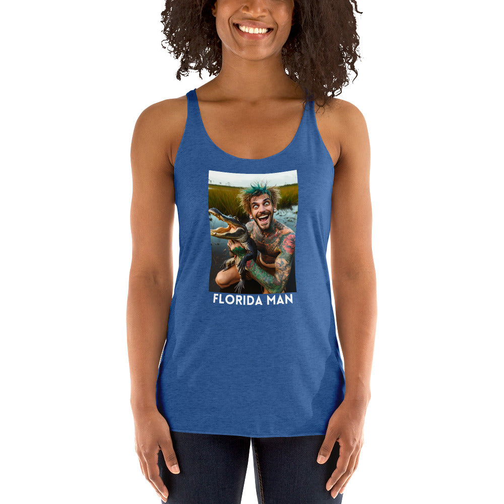 Florida Man Holding Gator Women's Racerback Tank