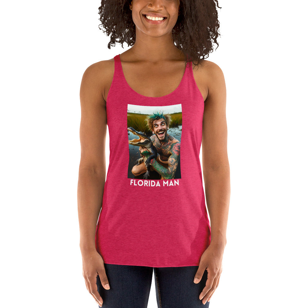 Florida Man Holding Gator Women's Racerback Tank